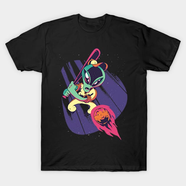 Baseball Lover Alien Batter T-Shirt by credittee